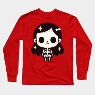 Cute Skeleton Girl in Kawaii Chibi Style | Happy Halloween Skeleton Costume Long Sleeve T-Shirt